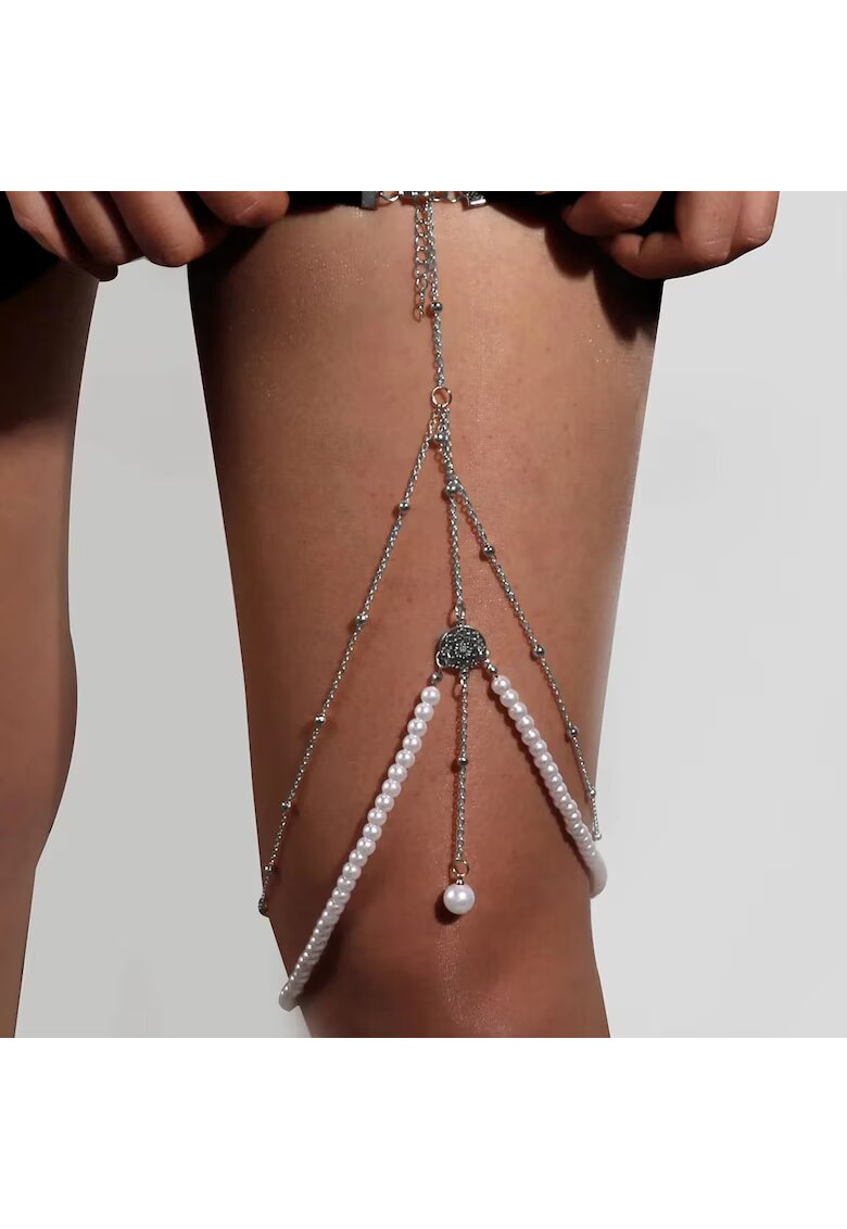 Pursehuit Lant de picior - argintiu - cu perlute - Lynette C23 -