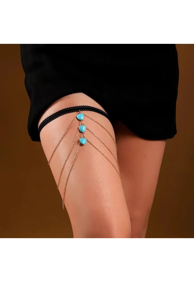 Pursehuit Lant de picior - auriu - cu inimi turquoise - Lyn C23 -