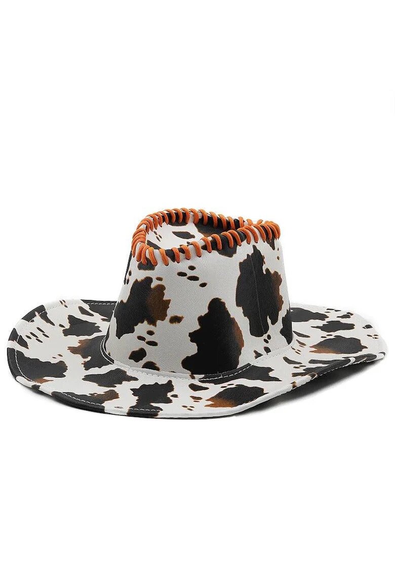 Pursehuit Palarie dama - alba - animal print - din piele ecologica - stil cowboy - Elita -