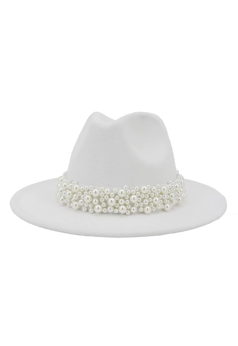 Pursehuit Palarie dama - alba - cu perle - Imma - - Alb
