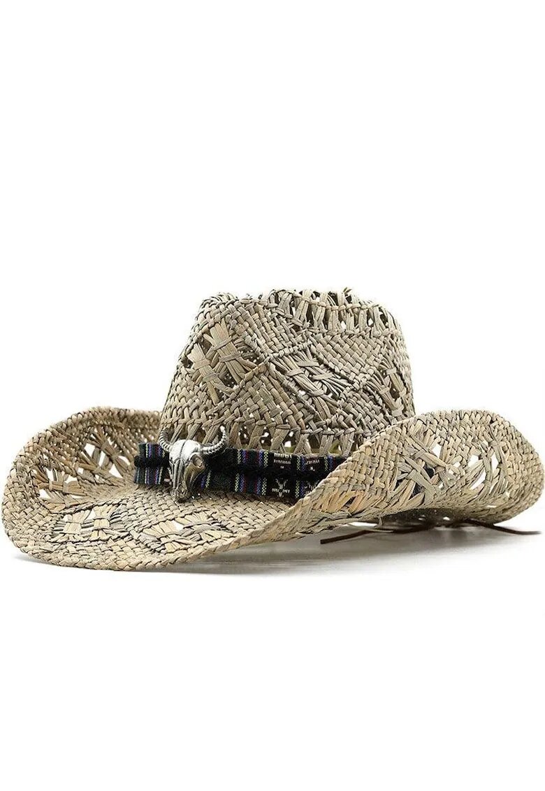 Pursehuit Palarie dama - bej - de vara - din paie - stil cowboy - Angela