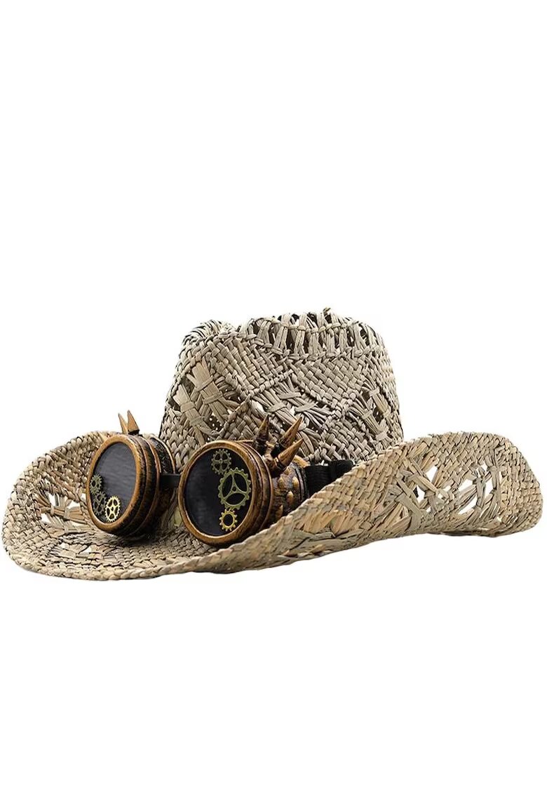 Pursehuit Palarie dama - bej - de vara - stil cowboy - cu ochelari decorativi - Adia -
