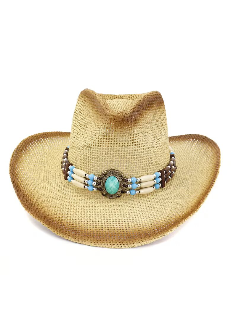 Pursehuit Palarie dama - stil cowboy - bej - din paie - Lavinia -