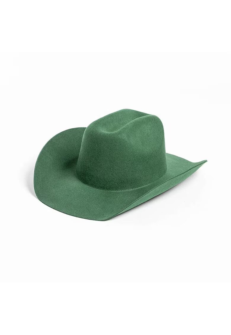 Pursehuit Palarie Fedora - verde - din lana - stil cowboy - reglabila - Cevin