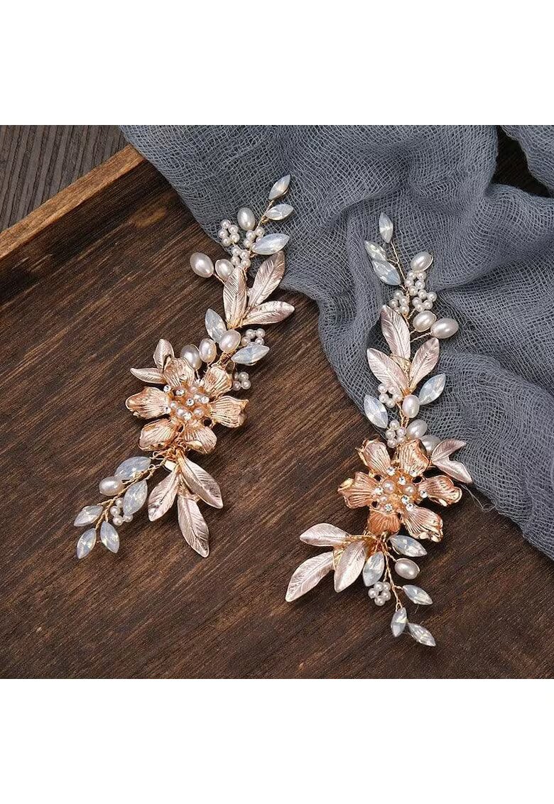 Pursehuit Set 2 accesorii par - rose gold - cu pietre si perle - Helma C7 -