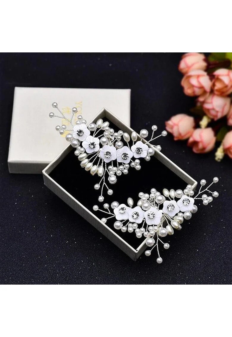 Pursehuit Set 2 brose argintii - pentru pantofi - cu clips si perle - Oddvar C1