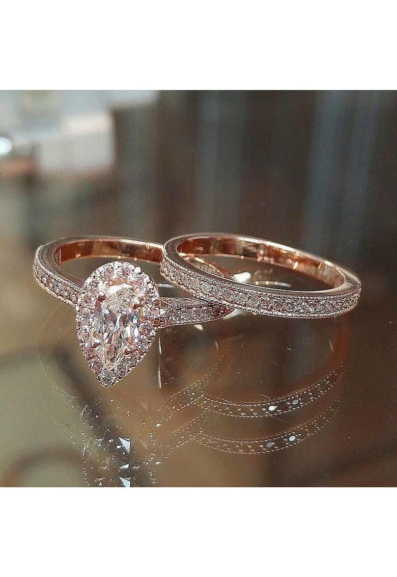 Pursehuit Set 2 Inele rose gold - cu pietre din zirconiu - Mindie C1 - 6 (circumferinta: 51.9 mm)
