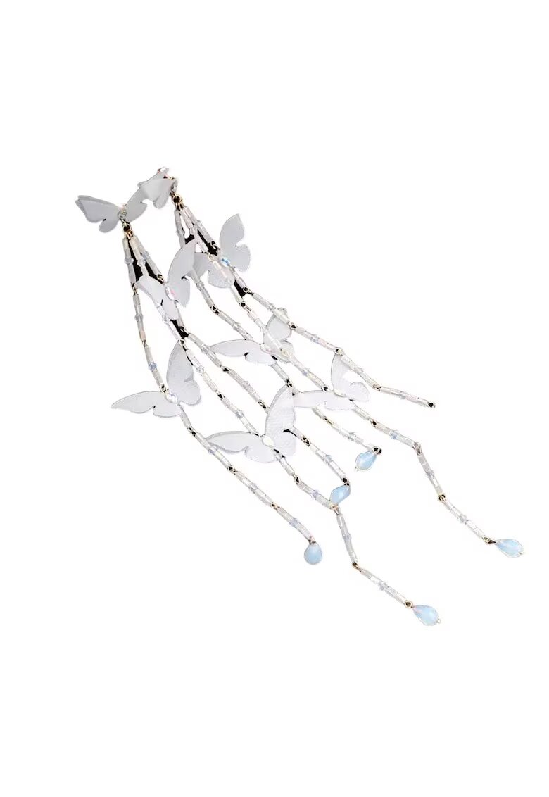Pursehuit Set 4 accesorii de par si cercei - aurii - forma de fluturi albi - cu cristale - Malea C1 -