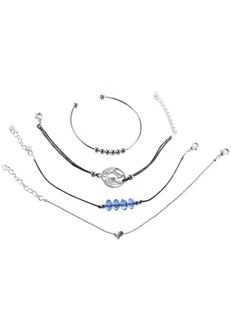 Pursehuit Set 4 bratari argintii - cu glob pamantesc - Trudie C2 -