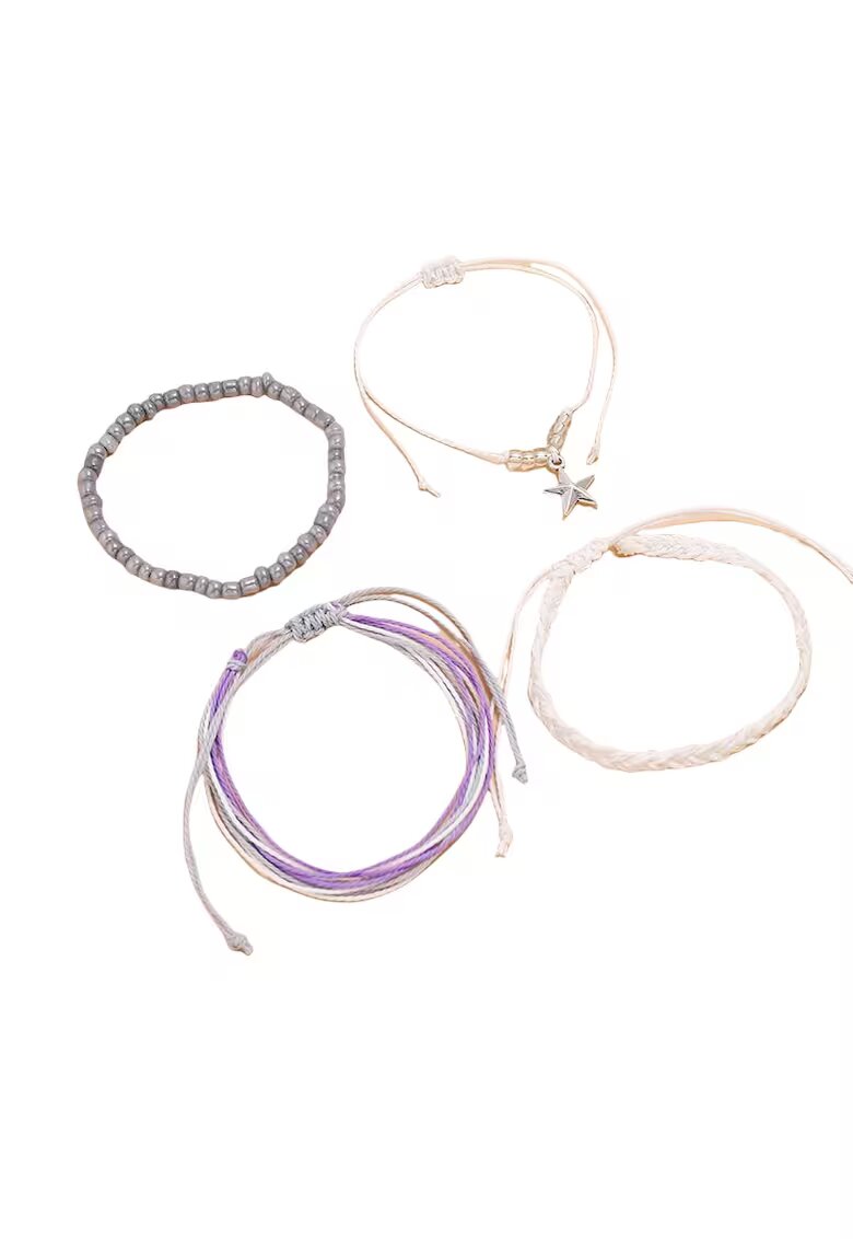 Pursehuit Set 4 bratari - argintii - cu margelute - Luisa C7 -