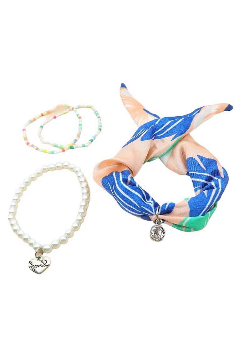 Pursehuit Set 4 bratari - argintii - cu perle si margelute - Betina C3 -