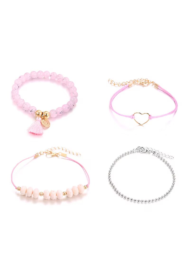 Pursehuit Set 4 bratari aurii - cu margelute roz - Trisha C2 -