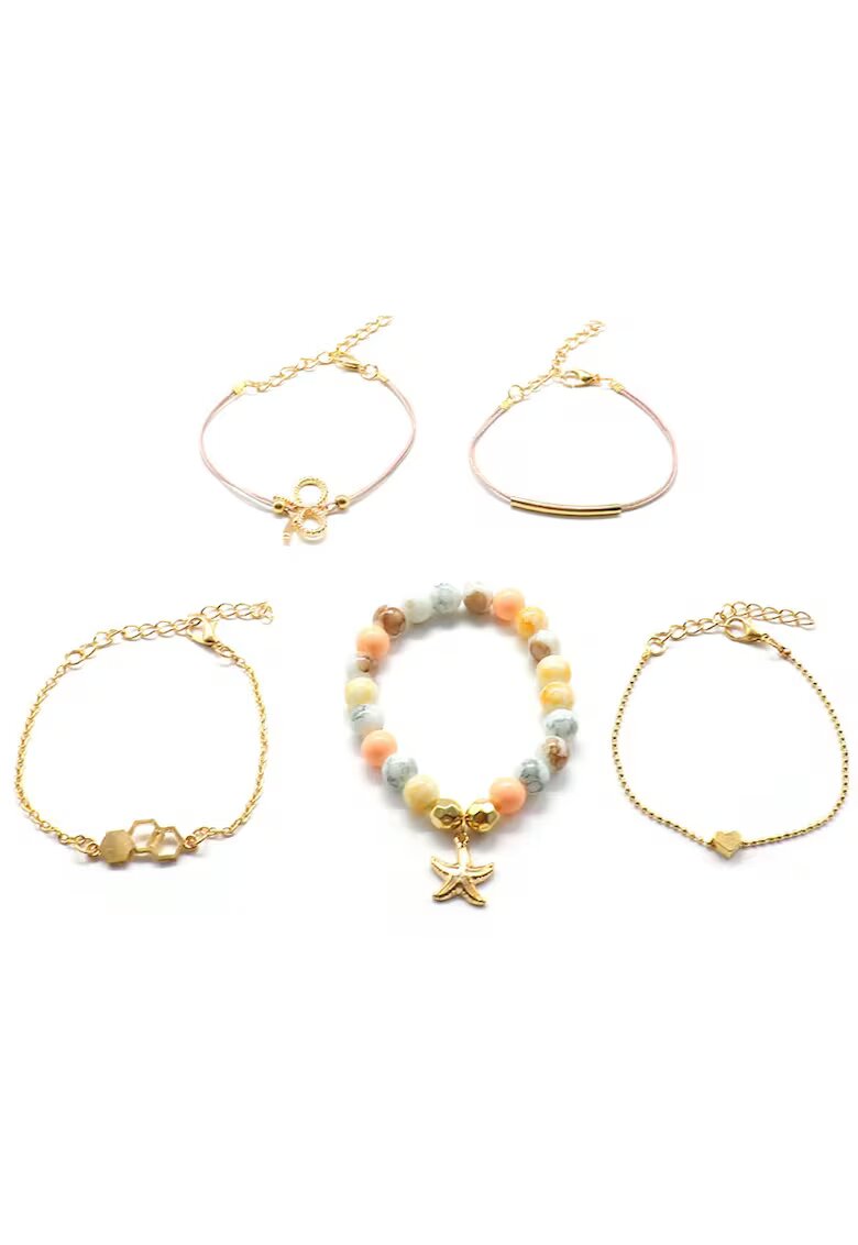 Pursehuit Set 5 bratari aurii - cu margelute - ajustabile - Jayne C4 -