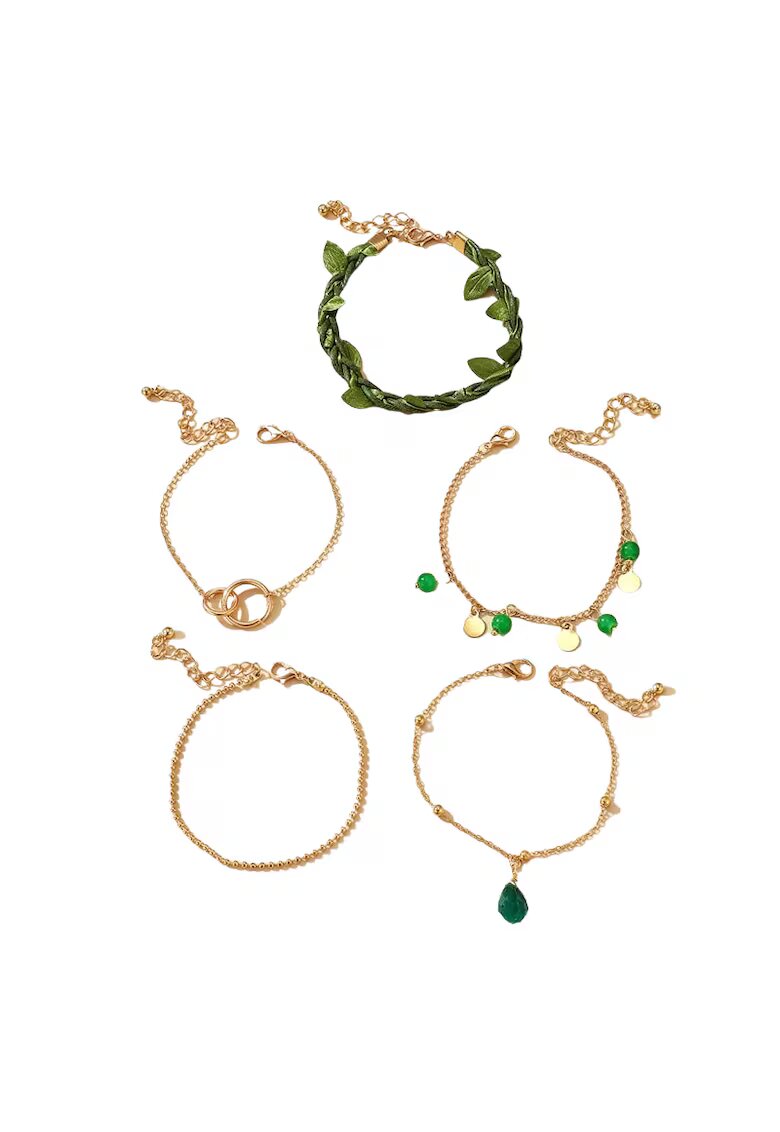 Pursehuit Set 5 bratari - aurii - cu margelute verzi - Stends C3 -