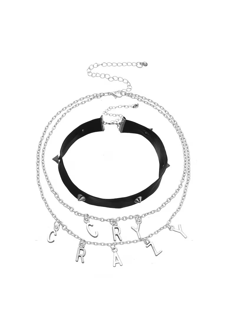 Pursehuit Set Choker si Colier in 2 straturi - argintiu - Roseline C13 -