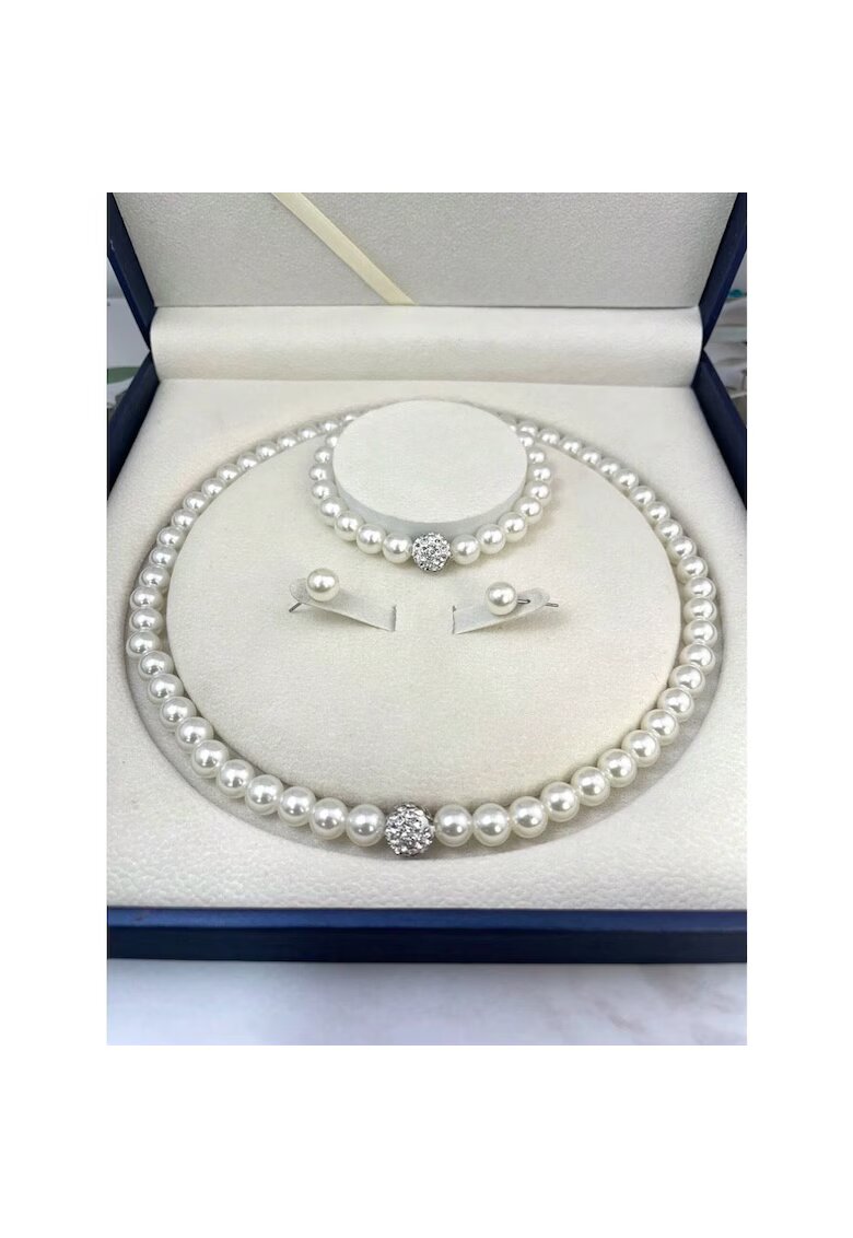 Pursehuit Set colier - bratara si cercei - argintiu - cu perle si cristale - Anu C17