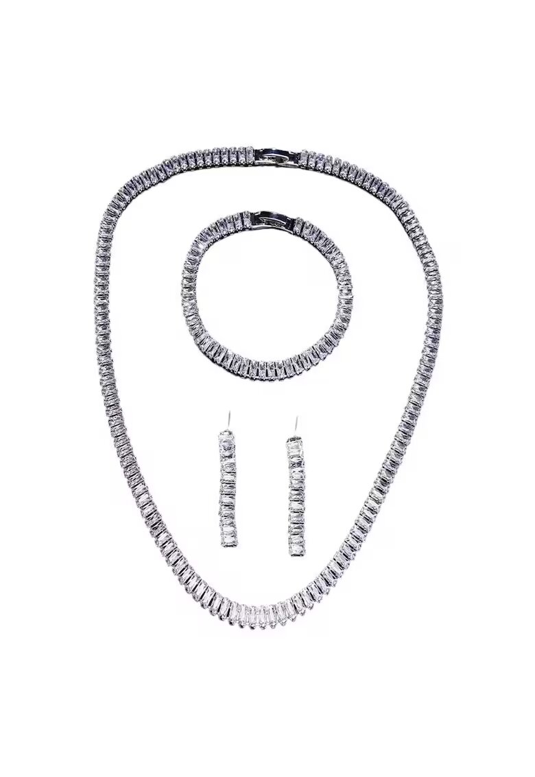 Pursehuit Set colier - cercei si bratara - tennis - argintiu - cu pietre din zirconiu - Nich C16
