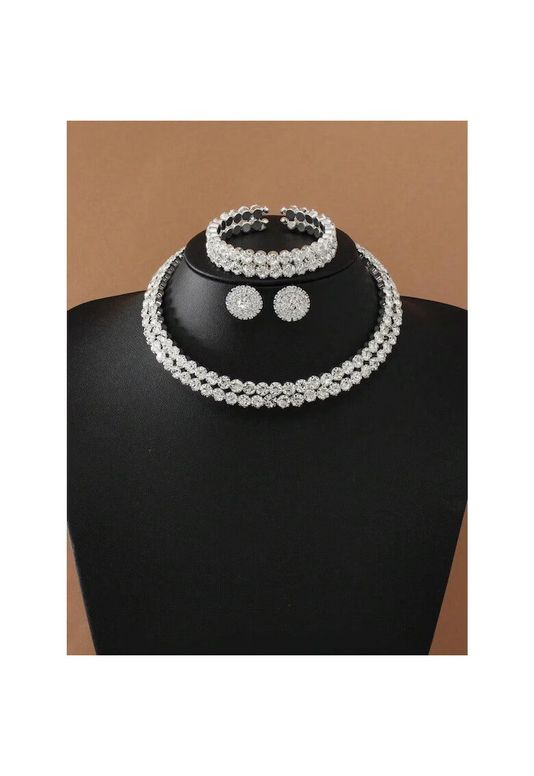 Pursehuit Set colier choker - bratara si cercei - argintiu - cu pietre - Jasmin C18