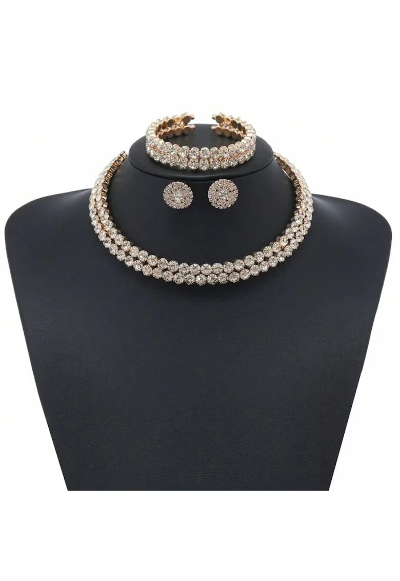 Pursehuit Set colier choker - bratara si cercei - auriu - cu pietre - Davia C23