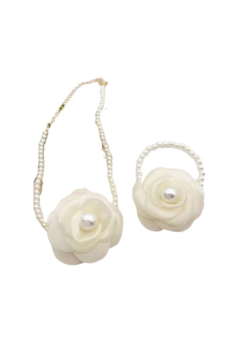 Pursehuit Set colier choker si bratara - cu floare alb unt si perle - Beatriz C14 -
