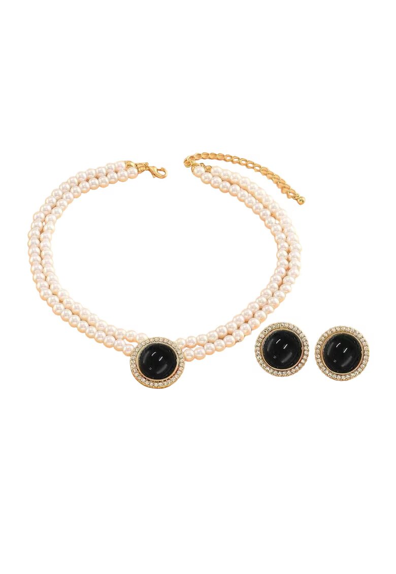 Pursehuit Set colier choker si cercei - auriu - cu perle si pietre - Orville C5