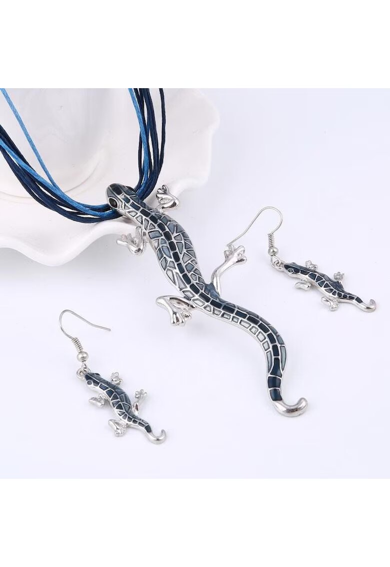 Pursehuit Set colier si cercei - albastru - cu soparle - Trish C6 -