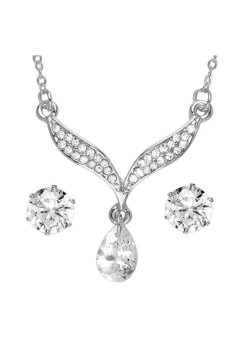 Pursehuit Set colier si cercei - argintiu - cu pietre - Claudia C11 -