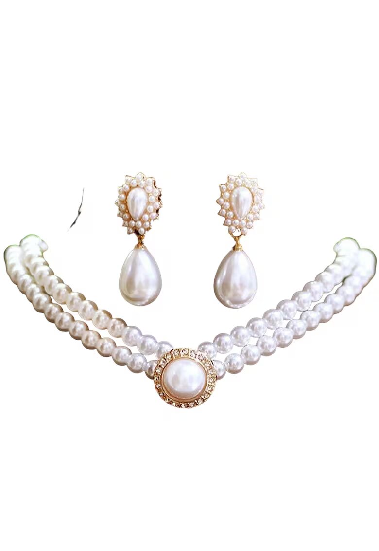 Pursehuit Set colier si cercei - auriu - cu perle - si pietre - Ossian C26