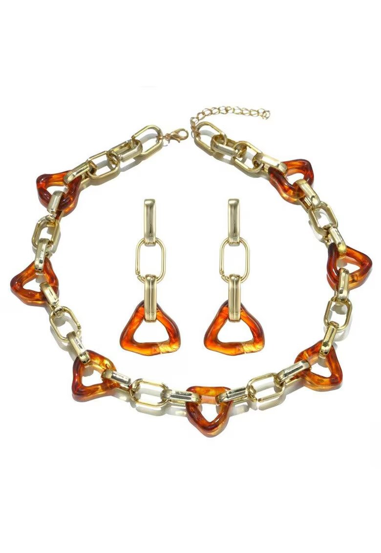Pursehuit Set colier si cercei - auriu - cu piese maro - Karren C2 -