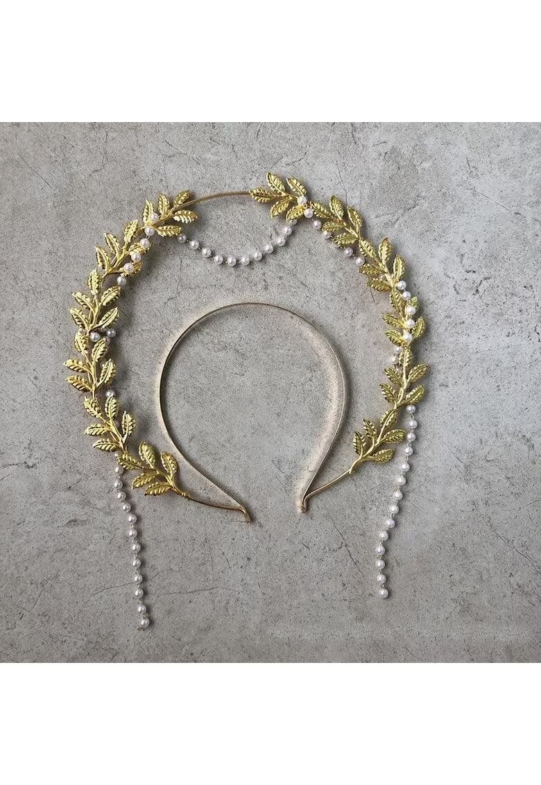 Pursehuit Tiara Halo - handmade - aurie - cu frunzulite si perle - Elvia C1 -