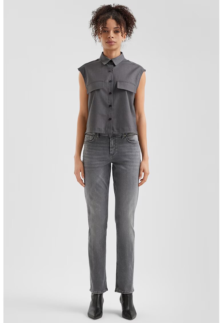 QS Blugi slim fit cu aspect decolorat - Gri inchis