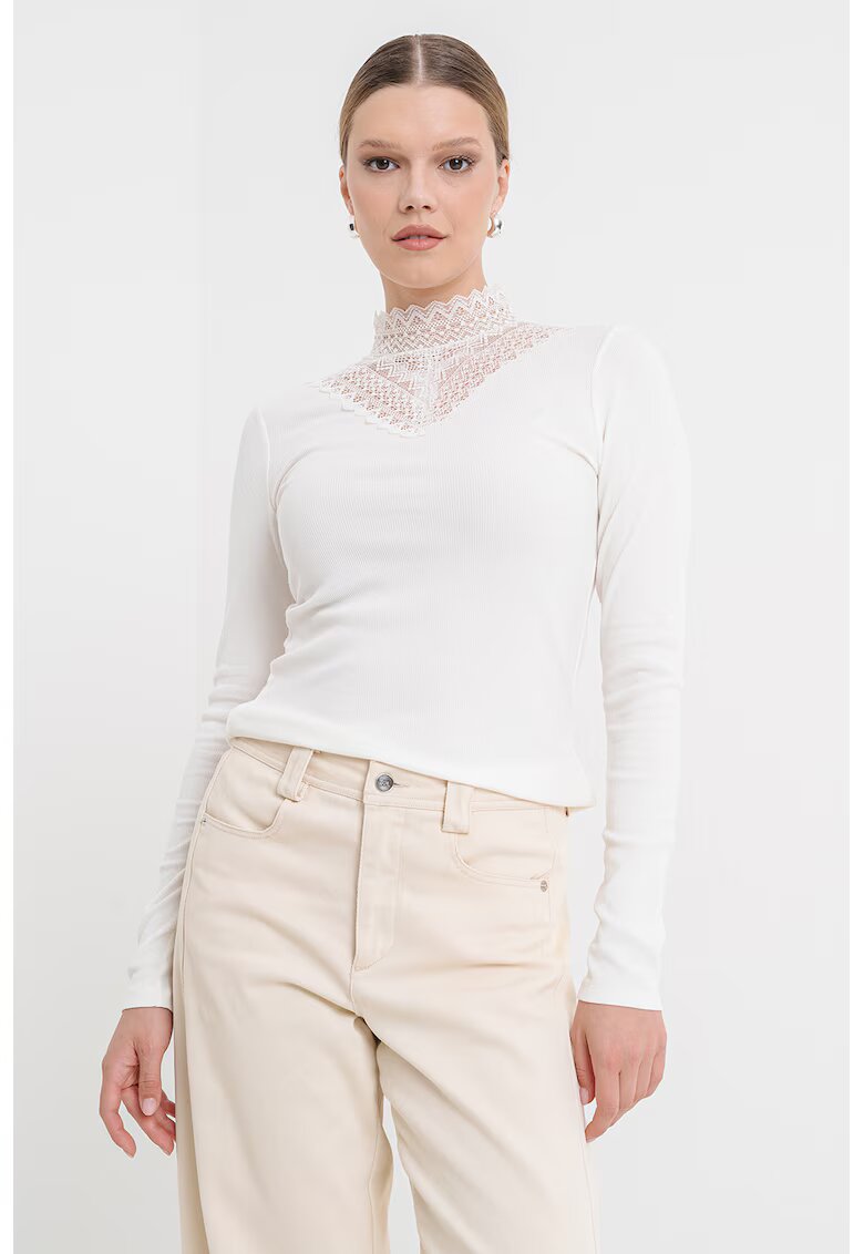 QS Bluza din amestec de modal cu insertii din dantela - Alb