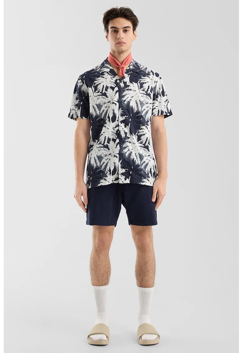 QS Camasa din amestec de bumbac cu model tropical - Alb/Negru