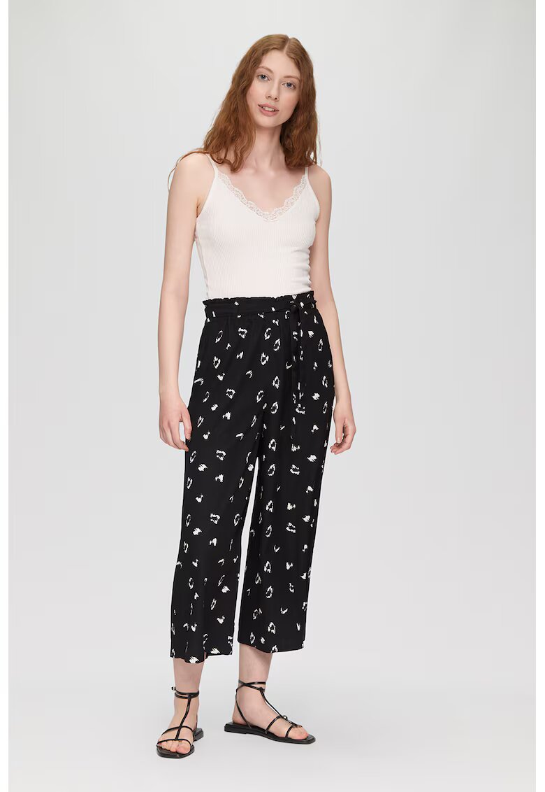 QS Pantaloni crop cu croiala ampla - Alb/Negru