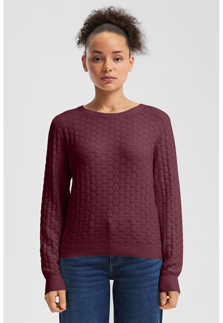 QS Pulover regular fit texturat - Visiniu