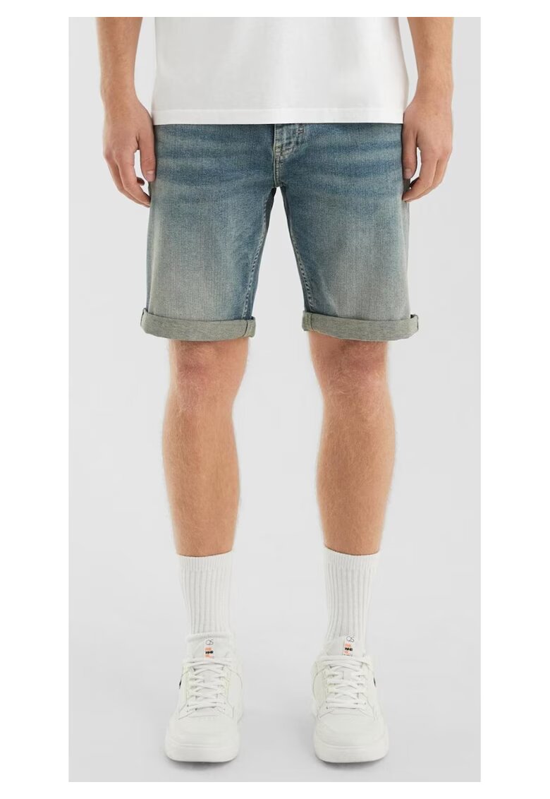 QS Q/S by s.Oliver Pantaloni scurti de blug barbati - John cu talie medie - Regular Fit - aspect decolorat - Albastru