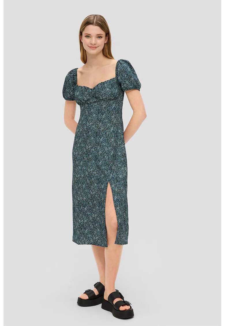 QS Rochie midi cu slit lateral - Albastru petrol