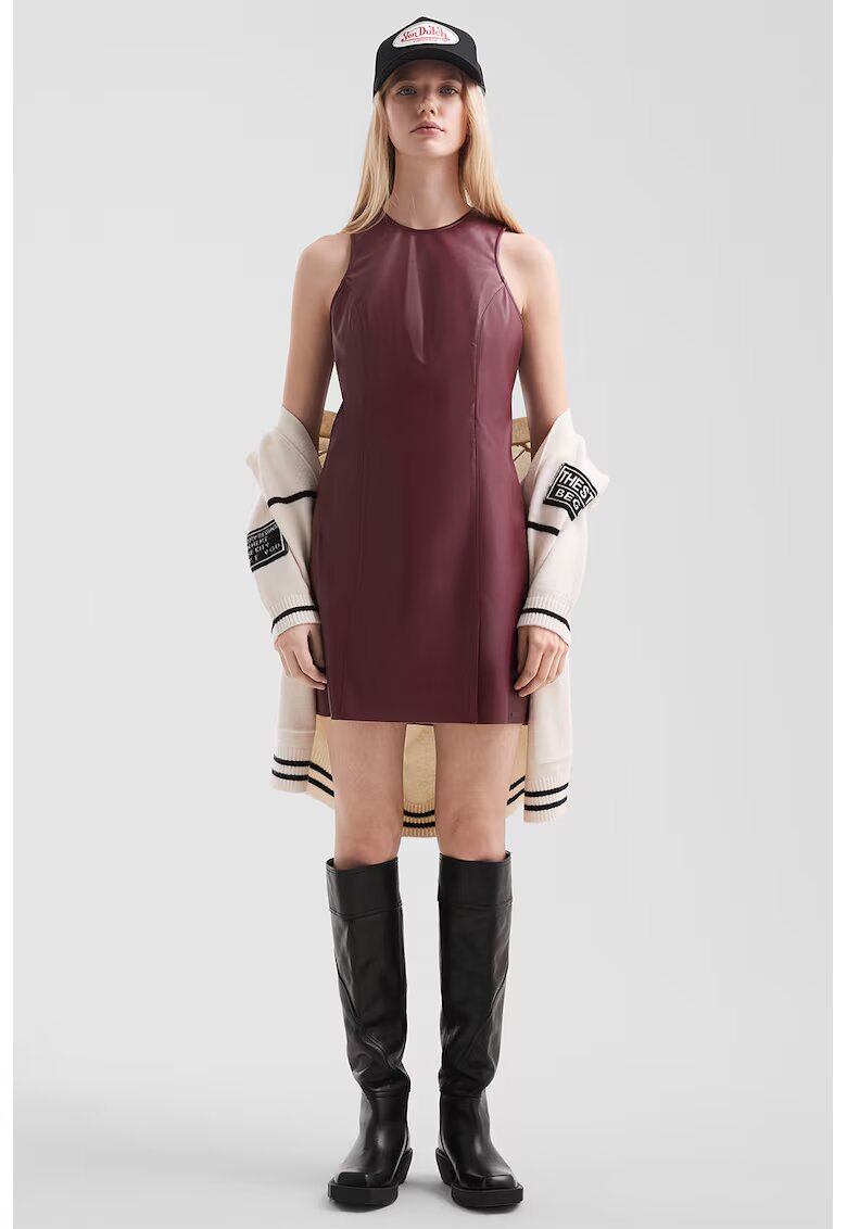 QS Rochie mini fara maneci - din piele ecologica - Visiniu