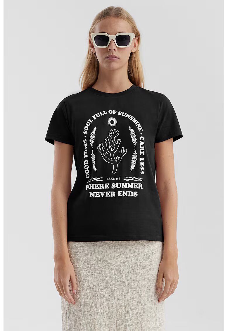 QS Tricou cu imprimeu grafic - Negru