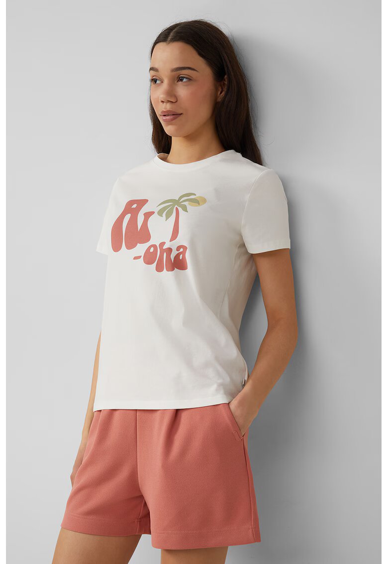 QS Tricou cu imprimeu text - Alb