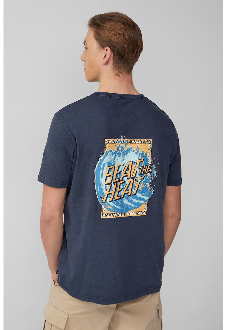 QS Tricou cu model grafic frontal si pe partea din spate - Alb/Albastru inchis/Portocaliu pal