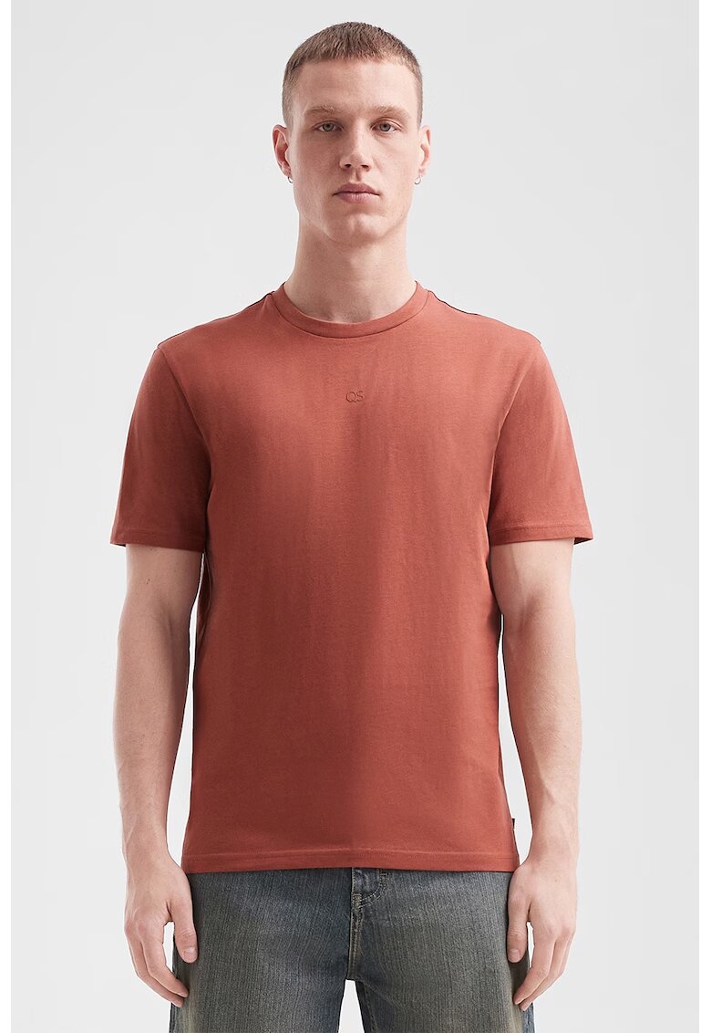 QS Tricou de bumbac cu decolteu la baza gatului - Caramiziu