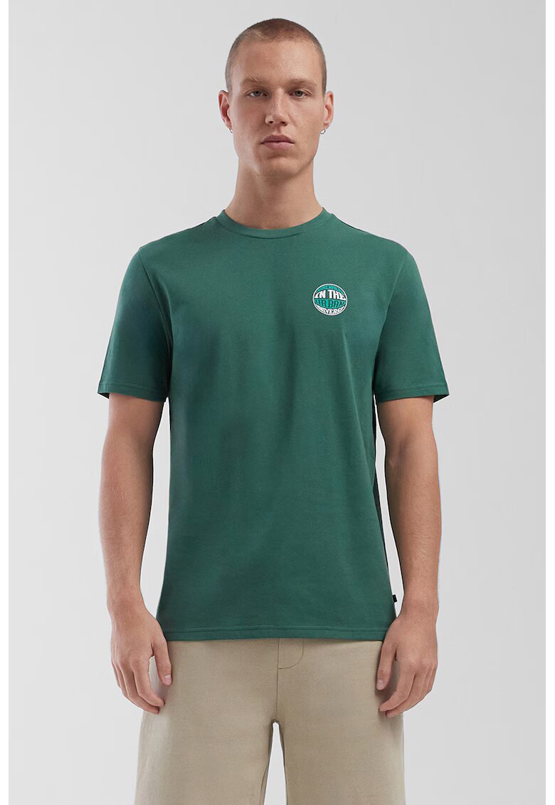 QS Tricou de bumbac cu decolteu la baza gatului - Verde englez