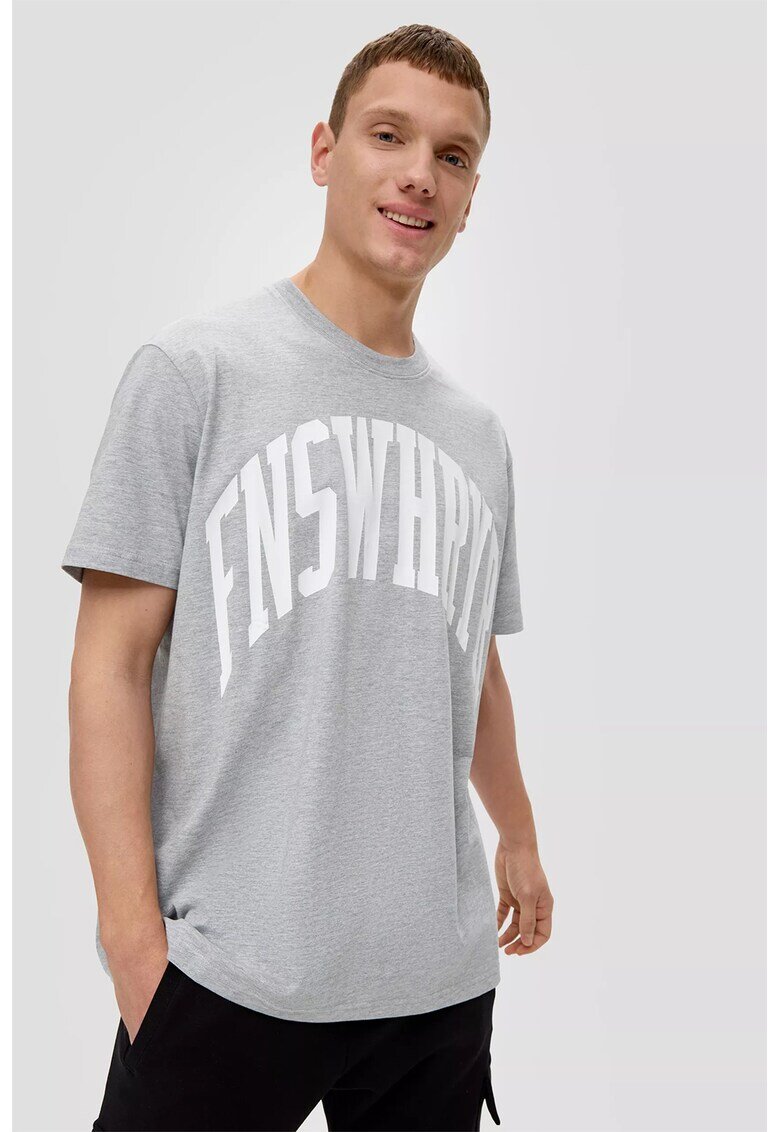 QS Tricou din bumbac cu imprimeu text - Gri
