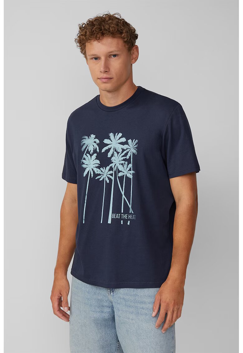 QS Tricou din bumbac cu model tropical - Albastru glaciar/Bleumarin