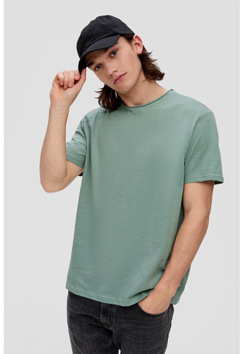 QS Tricou regular fit cu decolteu la baza gatului si terminatie plisata - Kaki