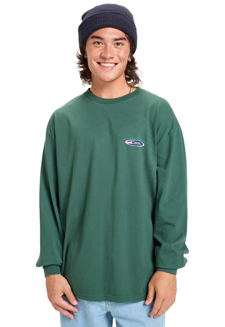 Quiksilver Bluza lejera din bumbac organic cu imprimeu pe partea din spate - Verde sparanghel
