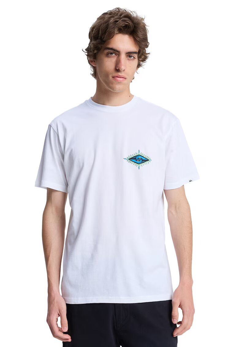 Quiksilver Tricou cu decolteu la baza gatului si imprimeu grafic - Alb/Albastru deschis