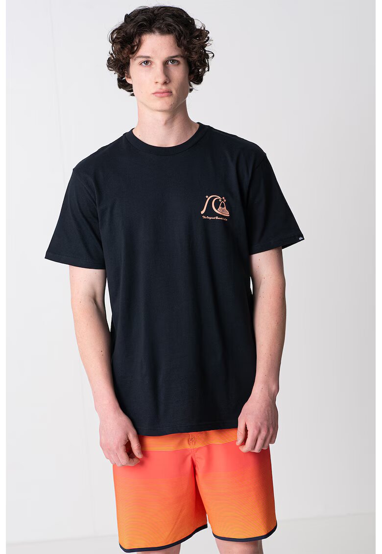 Quiksilver Tricou cu decolteu la baza gatului si imprimeu grafic - Negru/Roz pal