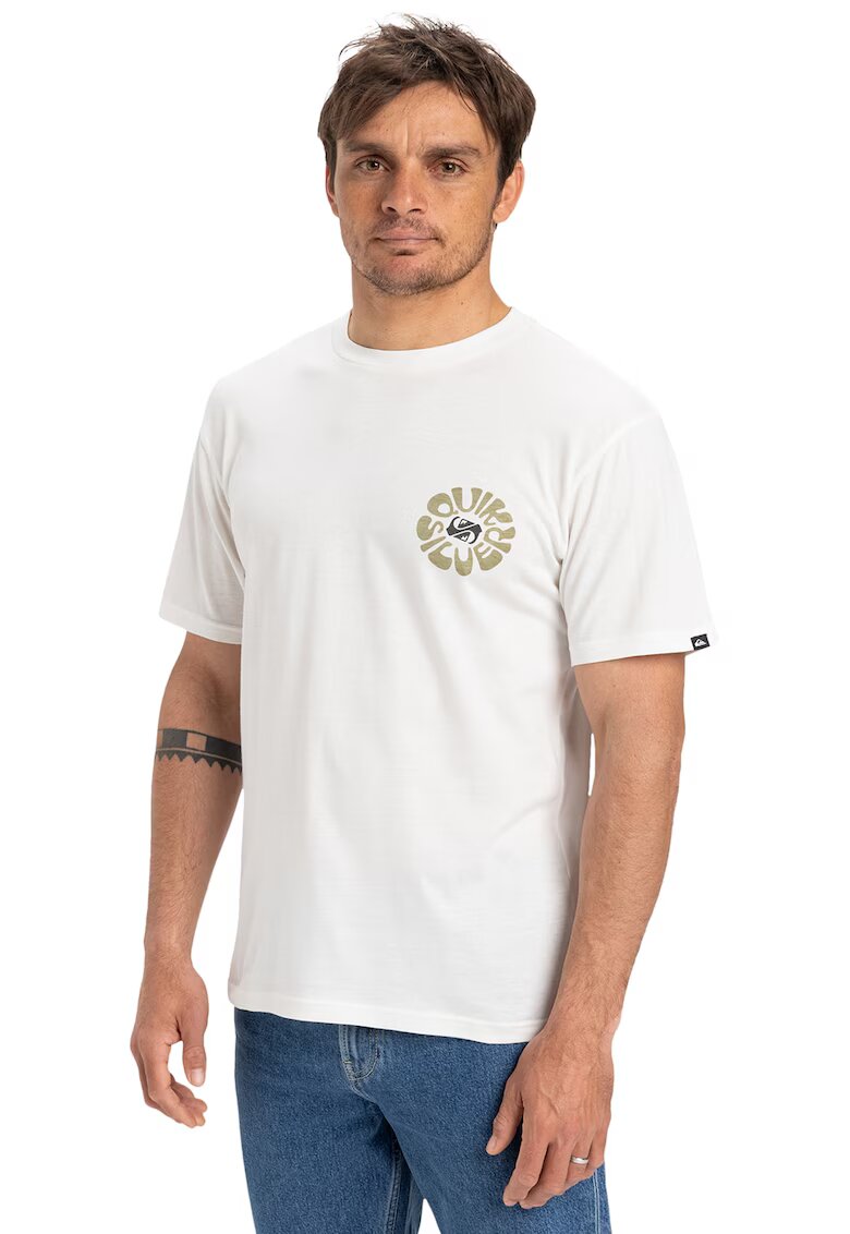 Quiksilver Tricou cu decolteu la baza gatului si logo - Alb/Kaki